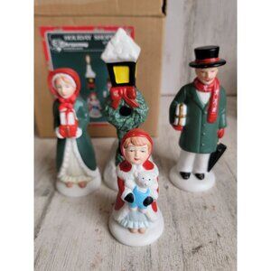 Holiday shoppers ceramic village carolers candle unique‎ vintage set